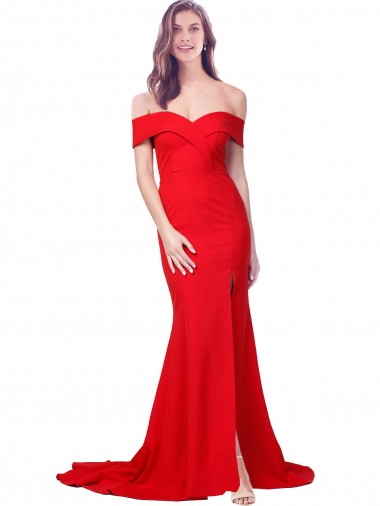 Criss Cross Full Length Long Crepe Bridesmaid Dress with Side Split UK