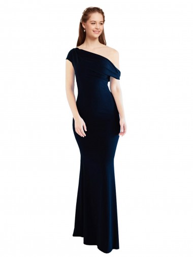 Draped Off the Shoulder Fitted Crepe Bridesmaid Dress UK