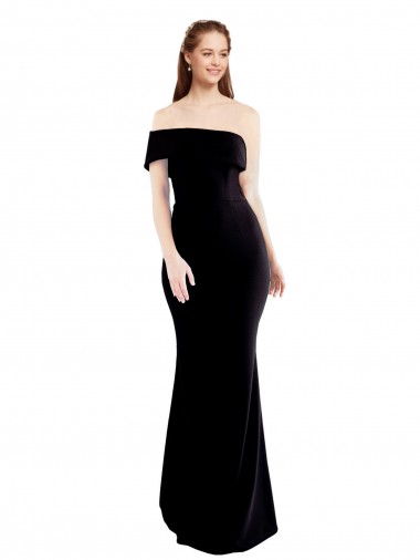 Asymmetrical Draped Off the Shoulder Banded Crepe Bridesmaid Dress UK