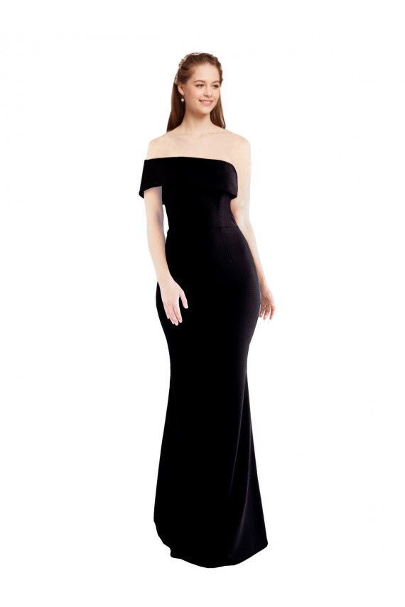 Asymmetrical Draped Off the Shoulder Banded Crepe Bridesmaid Dress UK