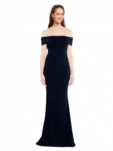 Off the Shoulder Fitted Crepe Bridesmaid Dress with Back Cut Out UK