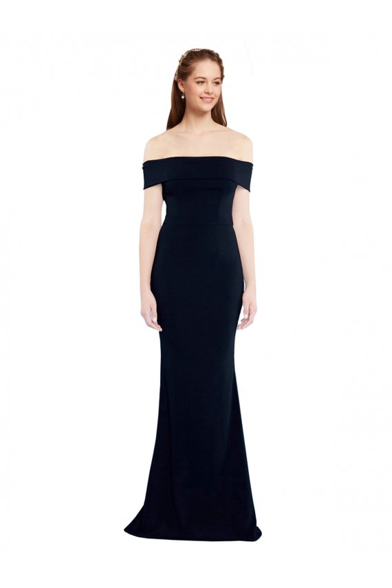 Off the Shoulder Fitted Crepe Bridesmaid Dress with Back Cut Out UK