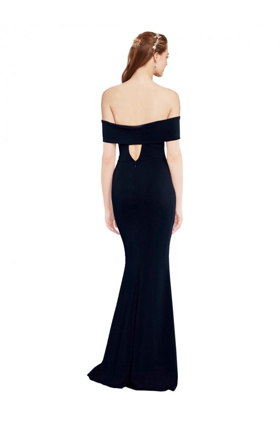 Off the Shoulder Fitted Crepe Bridesmaid Dress with Back Cut Out UK