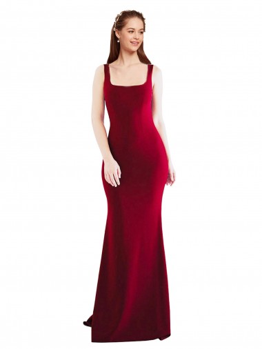 Square Neckline and Backline Fitted Crepe Bridesmaid Dress UK