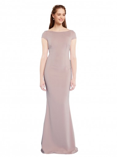 Boat Neck Cap Sleeve Crepe Bridesmaid Dress with Plunging Tie Back UK