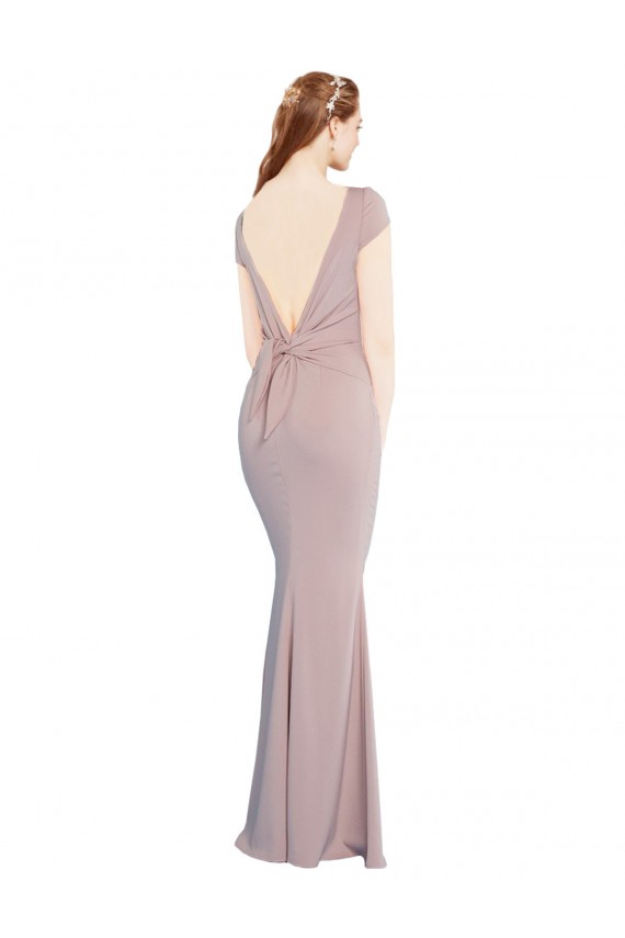 Boat Neck Cap Sleeve Crepe Bridesmaid Dress with Plunging Tie Back UK