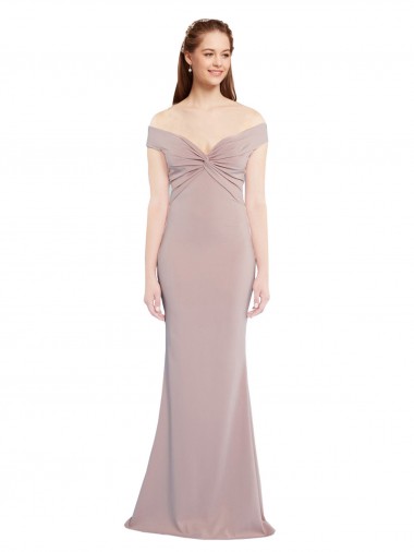 Knotted Off the Shoulder Crepe Bridesmaid Dress with Cut-Out Back UK