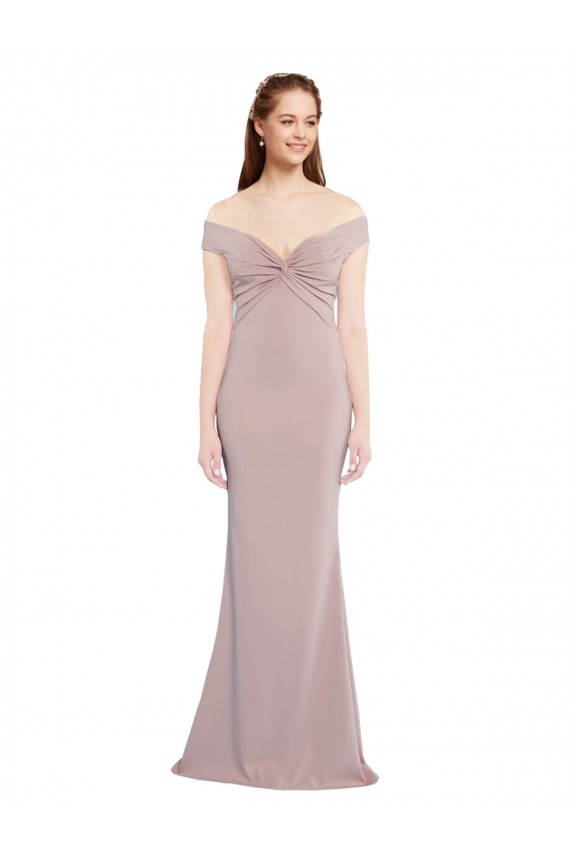 Knotted Off the Shoulder Crepe Bridesmaid Dress with Cut-Out Back UK