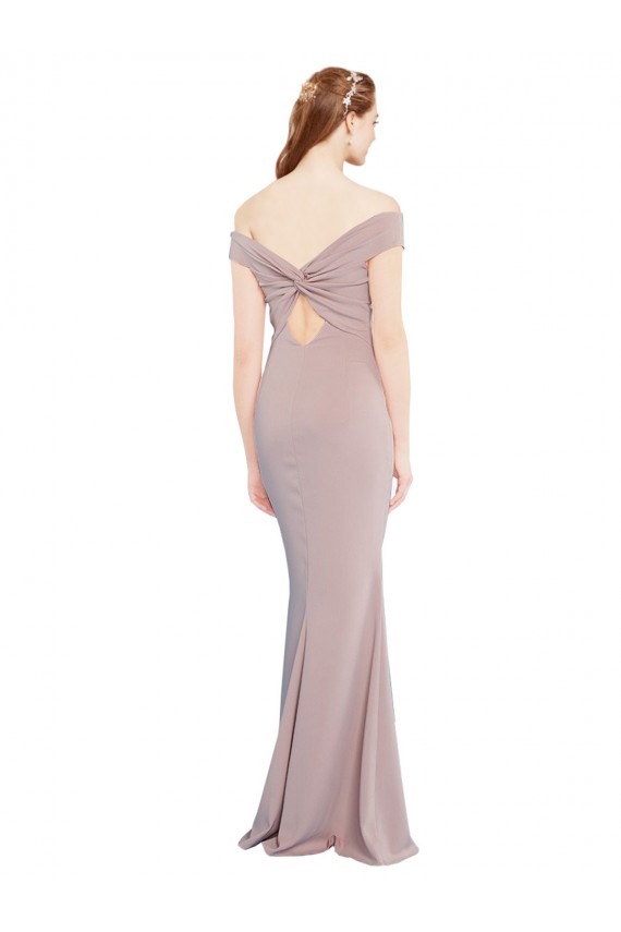 Knotted Off the Shoulder Crepe Bridesmaid Dress with Cut-Out Back UK