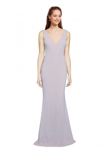 Cut-Out Back V-Neckline Mermaid Crepe Bridesmaid Dress Keyhole Back UK