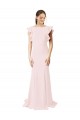 Low V-Back Long Mermaid Crepe Bridesmaid Dress with Ruffled Sleeves UK