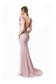 Low V-Back Long Mermaid Crepe Bridesmaid Dress with Ruffled Sleeves UK