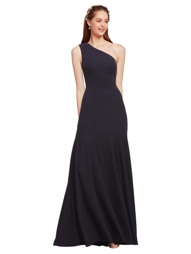 Fit and Flare Crepe Bridesmaid Dress with One Shoulder UK