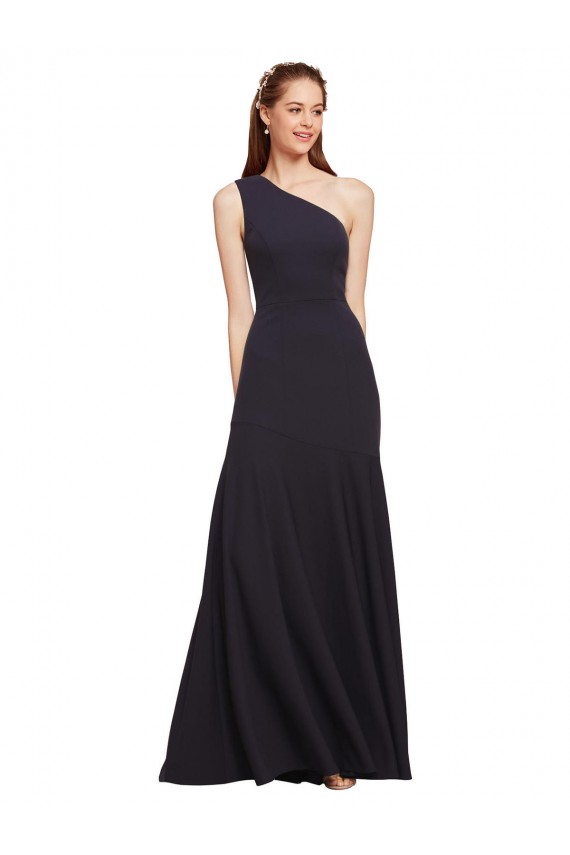 Fit and Flare Crepe Bridesmaid Dress with One Shoulder UK