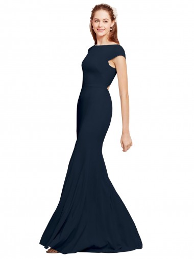 Fit and Flare Long Crepe Bridesmaid Dress with Tie Open Back UK