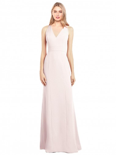 V-Neck Keyhole Back Crepe Trumpet Bridesmaid Dress UK