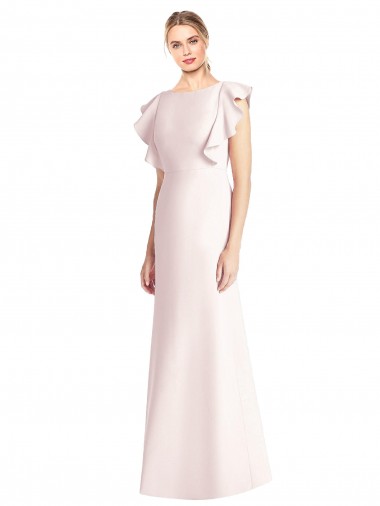 Ruffle Cap Sleeves Open Back Trumpet Bridesmaid Dress UK