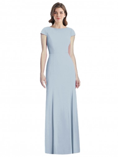 Bateau Neck Cap Sleeves Open Back Trumpet Bridesmaid Dress UK