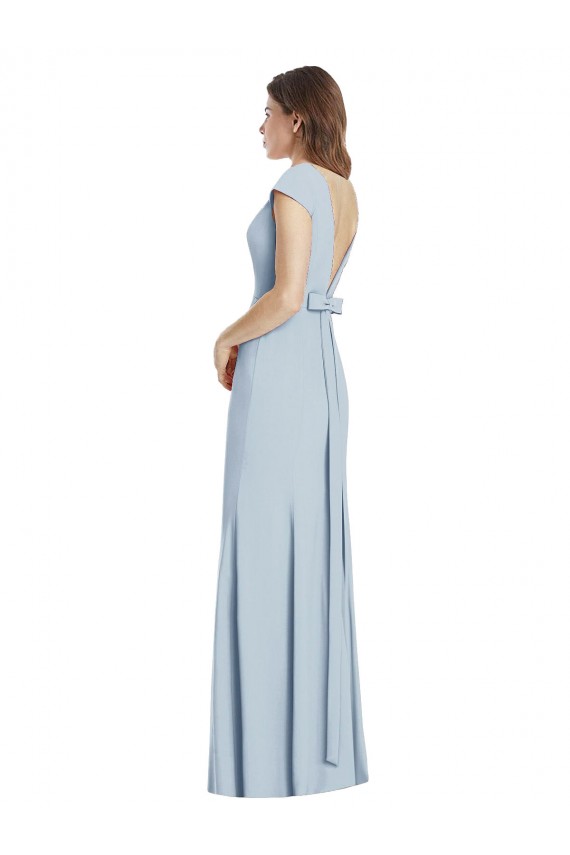 Bateau Neck Cap Sleeves Open Back Trumpet Bridesmaid Dress UK