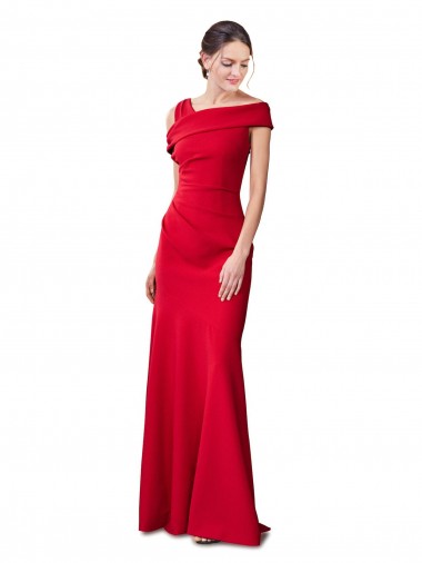 Sleeveless Ruched Crepe Mermaid Bridesmaid Dress with Off The Shoulder Detail UK