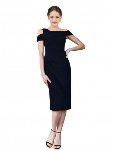 Draped Cross Shoulder Stretch Crepe Cocktail Dress UK