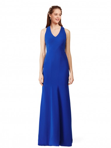 Halter V-Neck Long A-Line Crepe Bridesmaid Dress UK