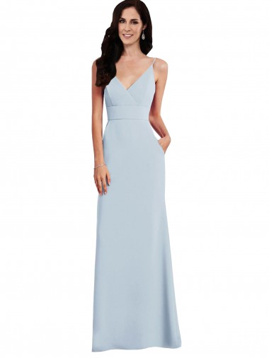 V Back Spaghetti Strap Maxi Bridesmaid Dress with Pockets UK