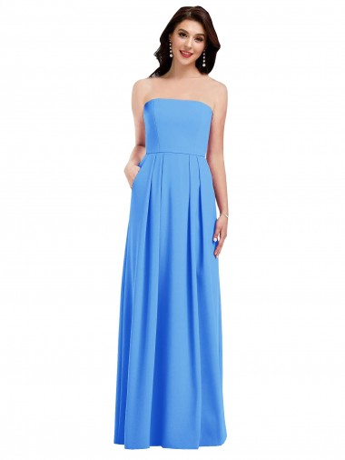 Strapless Pleated Skirt Crepe Bridesmaid Dress with Pockets UK