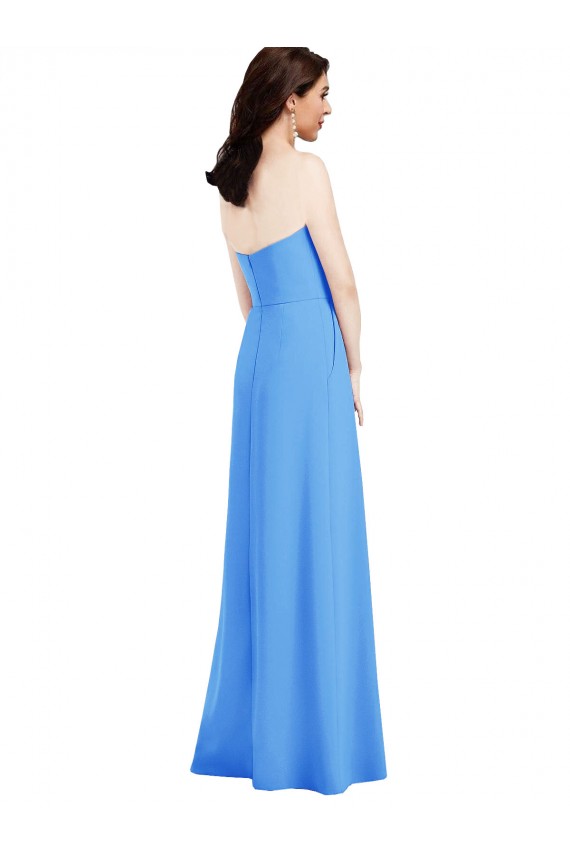 Strapless Pleated Skirt Crepe Bridesmaid Dress with Pockets UK