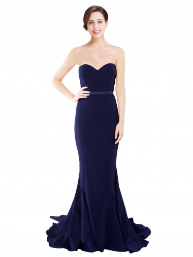 Strapless Sweetheart Neckline Crepe Bridesmaid Dress with Satin Waistband UK