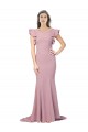 Flutter Sleeves Low V-Back High Round Neck Crepe Bridesmaid Dress UK