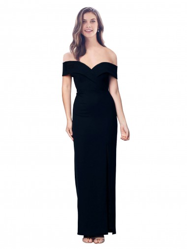 Off the Shoulder Long Full Length Crepe Bridesmaid Dress with Side Split UK