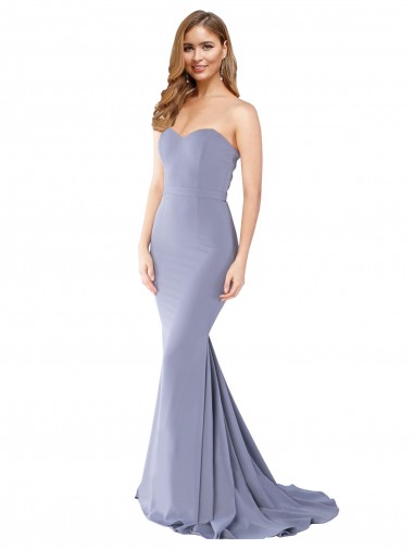 Long Strapless Sweetheart Sweep Train Crepe Bridesmaid Dress with Low Back UK