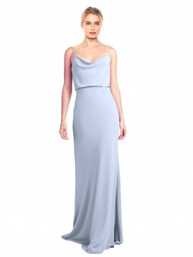 Feminine Cowl Neck Slim Floor Length Stretch Crepe Bridesmaid Dress UK