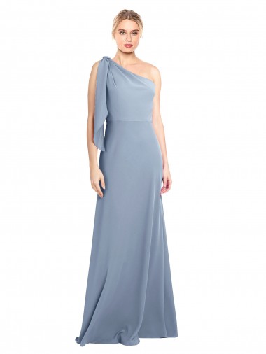 Draped Flutter Sleeves One Shoulder Stretch Crepe Bridesmaid Dress UK