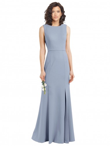 Boat Neckline and Sleek Fit and Flare Crepe Bridesmaid Dress with Keyhole Back UK