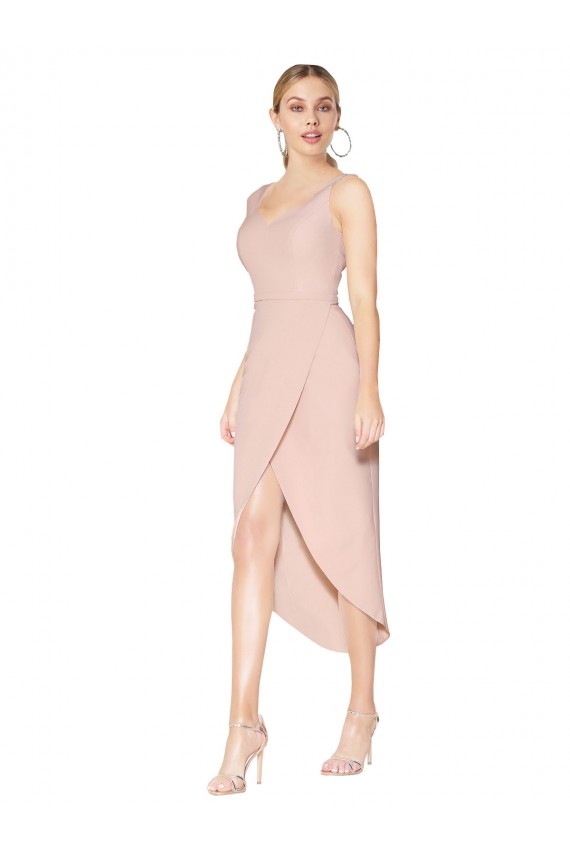 Knee Length Short Crepe Formal Wrap Bridesmaid Dress UK