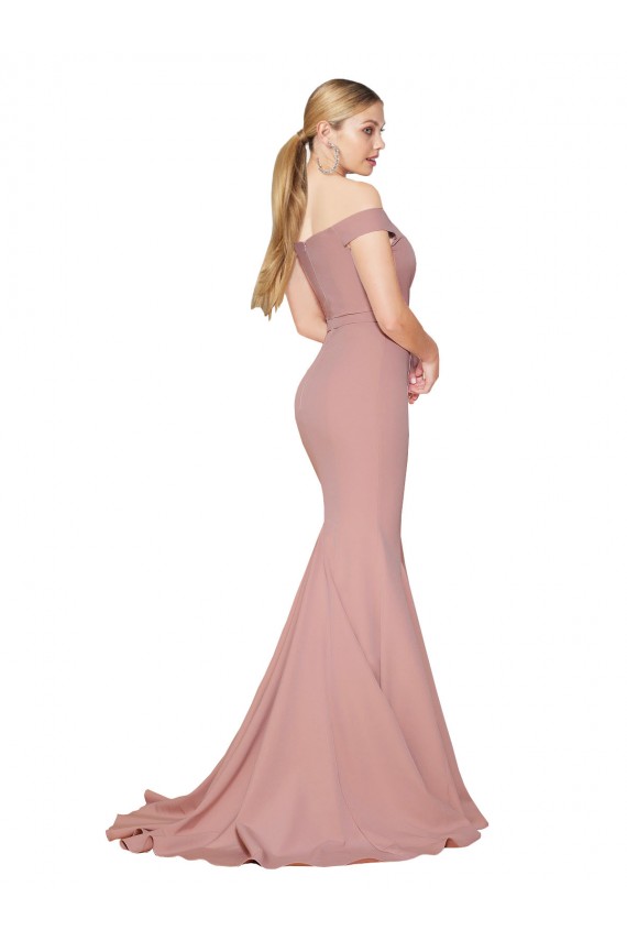 Off the Shoulder Sweetheart Long Sweep Train Crepe Bridesmaid Dress UK