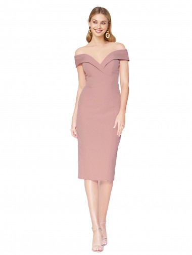 Knee Length Off the Shoulder Sweetheart Crepe Bridesmaid Dress UK