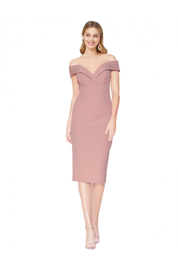 Knee Length Off the Shoulder Sweetheart Crepe Bridesmaid Dress UK