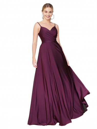 High Neck Spaghetti Straps Long V-Back Crepe Bridesmaid Dress UK