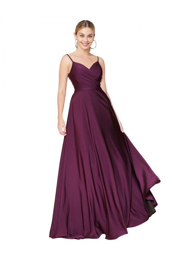 High Neck Spaghetti Straps Long V-Back Crepe Bridesmaid Dress UK