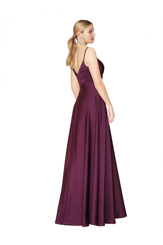 High Neck Spaghetti Straps Long V-Back Crepe Bridesmaid Dress UK