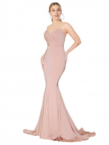 Sweep Train Sweetheart Long Mermaid Crepe Bridesmaid Dress Low Back UK