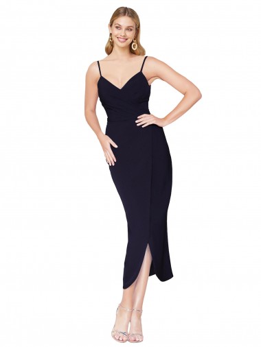 High Neck Spaghetti Straps Crepe Wrap Short Bridesmaid Dress UK