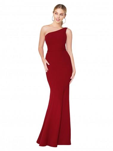 One Shoulder Long High Neck Sleeveless Mermaid Crepe Bridesmaid Dress UK