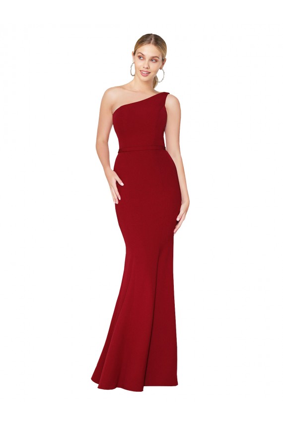 One Shoulder Long High Neck Sleeveless Mermaid Crepe Bridesmaid Dress UK