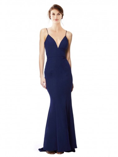 Deep V-Neck Spaghetti Straps Mermaid Crepe Bridesmaid Dress UK