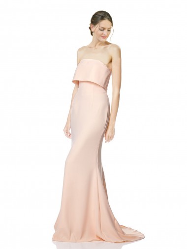 High Neck Strapless Long Crepe Maxi Bridesmaid Dress with Overlay UK