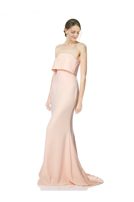 High Neck Strapless Long Crepe Maxi Bridesmaid Dress with Overlay UK